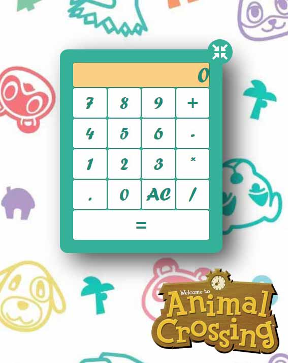 Thumbnail de una calculadora que puedes mover por la pantalla con temas del juego de Switch 'Animal Crossing'.